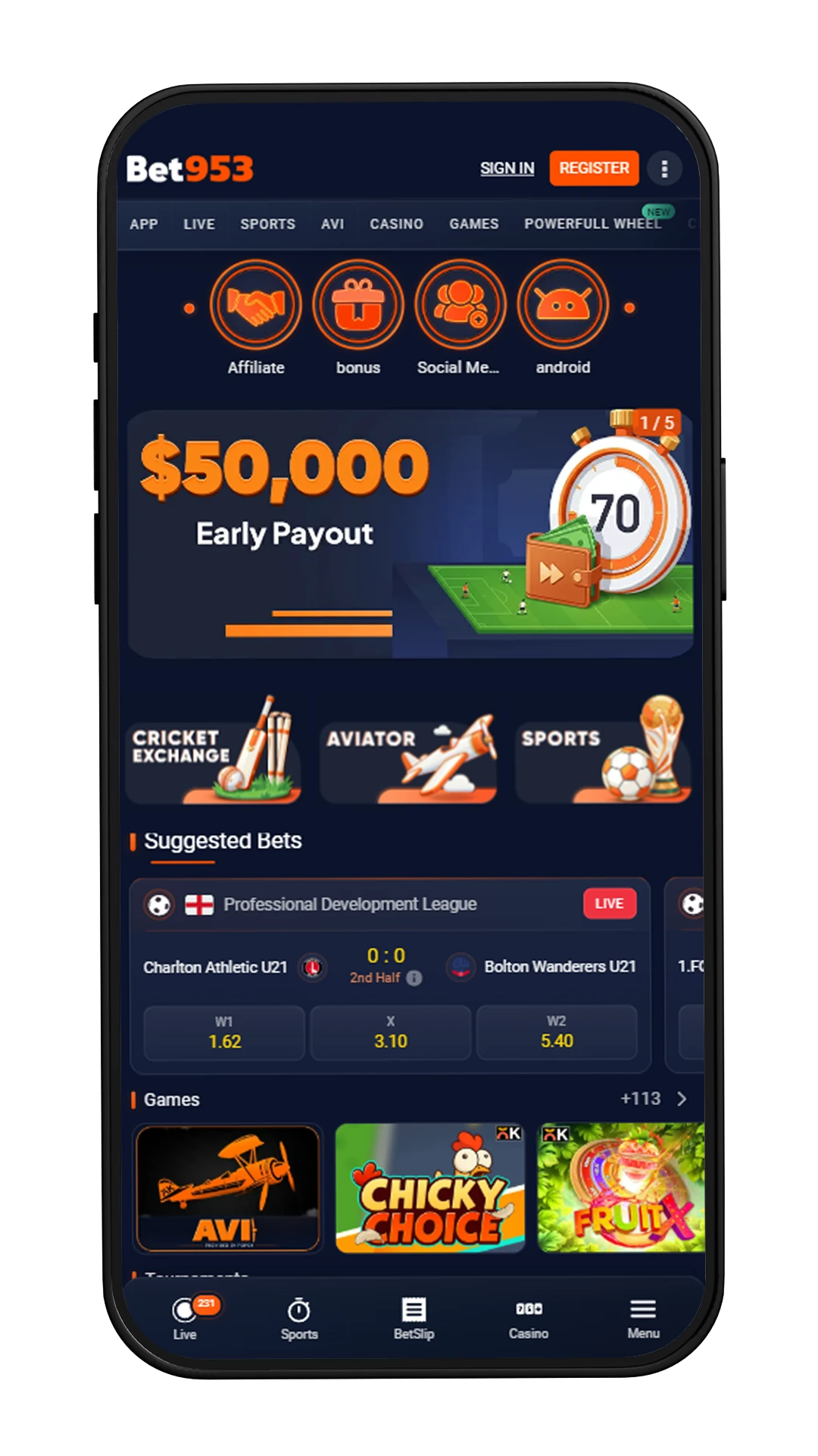 BET953 mobile app screenshot