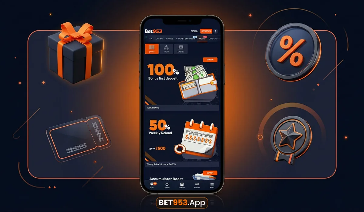 BET953 promotions and bonus screen