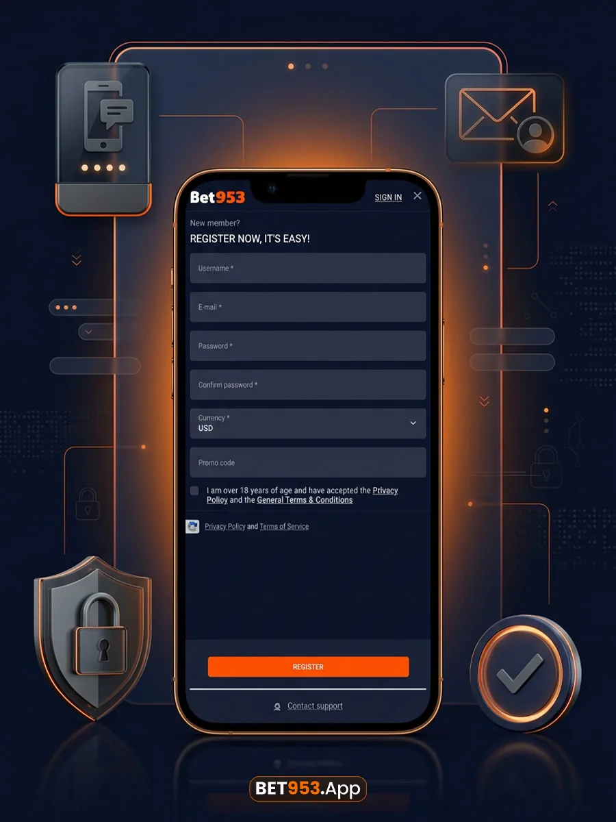 BET953 mobile registration screen